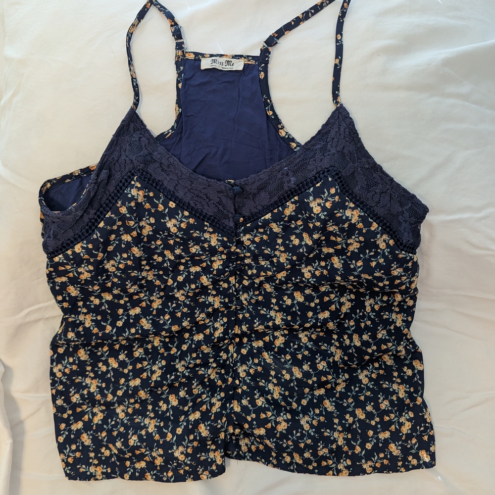 Miss Me Medium Floral Lace Trim Cami Top